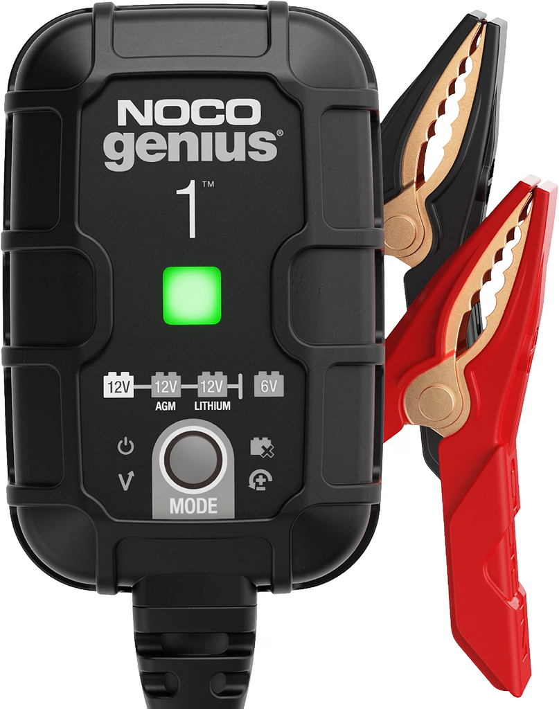 NOCO GENIUS1 compact battery charger and maintainer for stored vehicles and small batteries