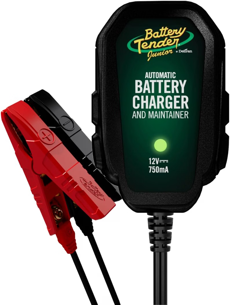 Battery Tender Junior 750mA maintainer for motorcycles, ATVs, lawn tractors, and seasonal equipment