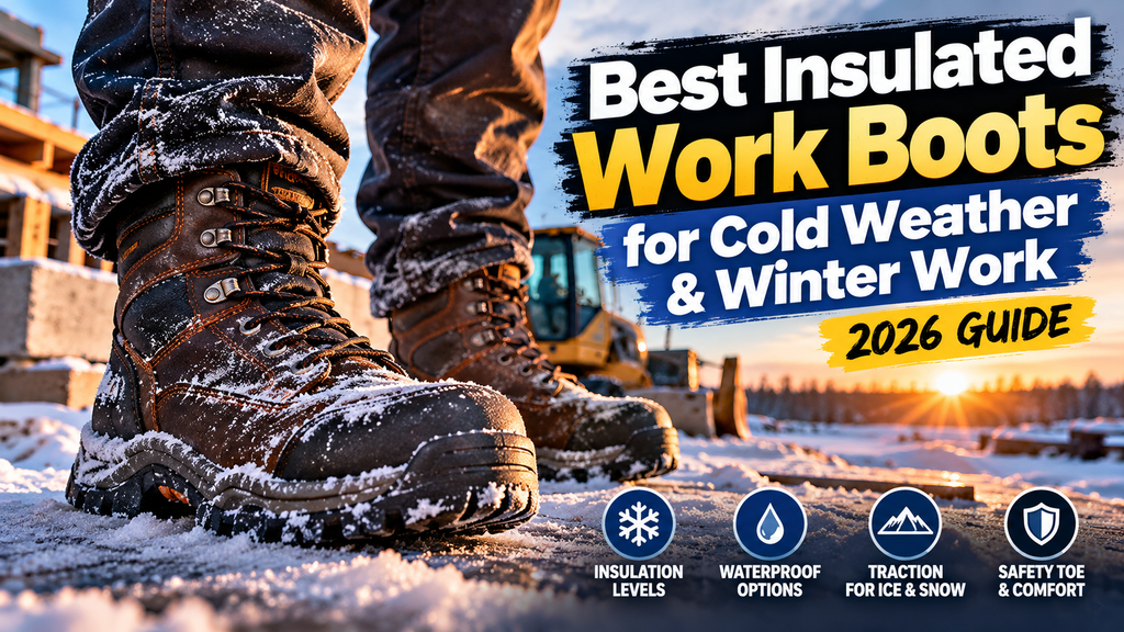 Insulated work boots for cold weather and winter work on a snowy jobsite